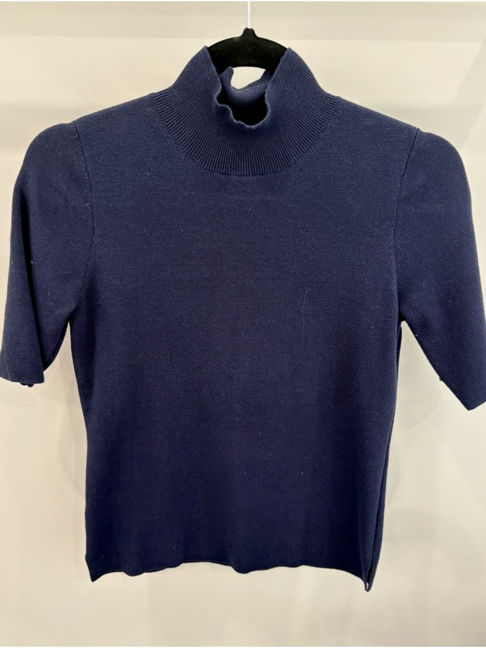 Ann Taylor Navy Short Sleeve Mock Neck Top